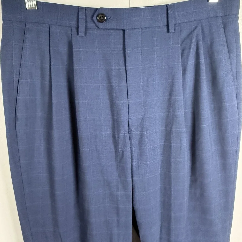 Ralph Lauren Black Label Men 34x32 Navy Windowpane Polyester Blend Dress Pants